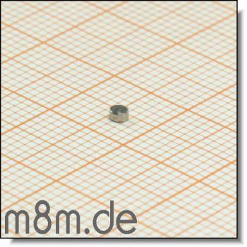 Scheibenmagnet 02 mm, Dicke 1 mm, vernickelt
