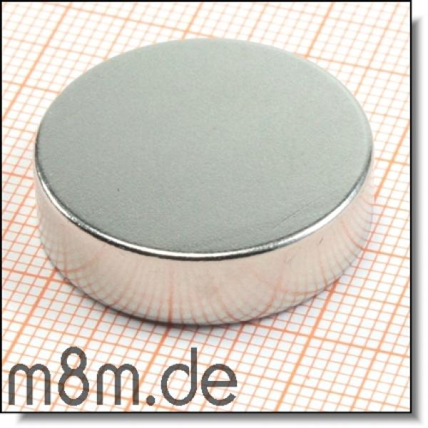 Scheibenmagnet 25 mm, Dicke 7 mm, vernickelt